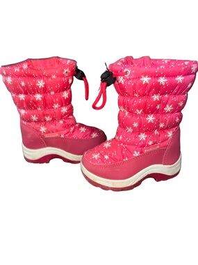 Pink Snowflake Puffer Kids Winter Boots